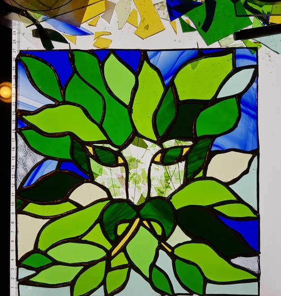Green Man Stained Glass Panel