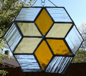 Hexagon Star in Gold and Clear Textured Glass